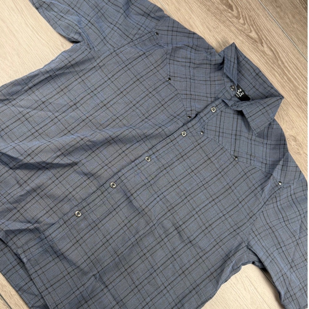 3.3 Field Trip Mens Short Sleeve Western Plaid Snap Button Shirt Blue M